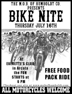M.O.B. of Humboldt CA Bike Nite Poster July 2015